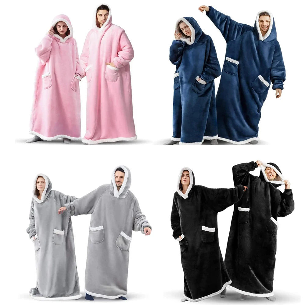 180cm Extra-Long Blanket Hoodie with Sleeves