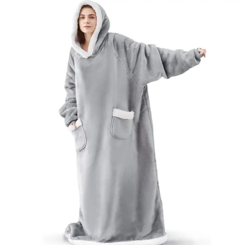 180cm Extra-Long Blanket Hoodie with Sleeves
