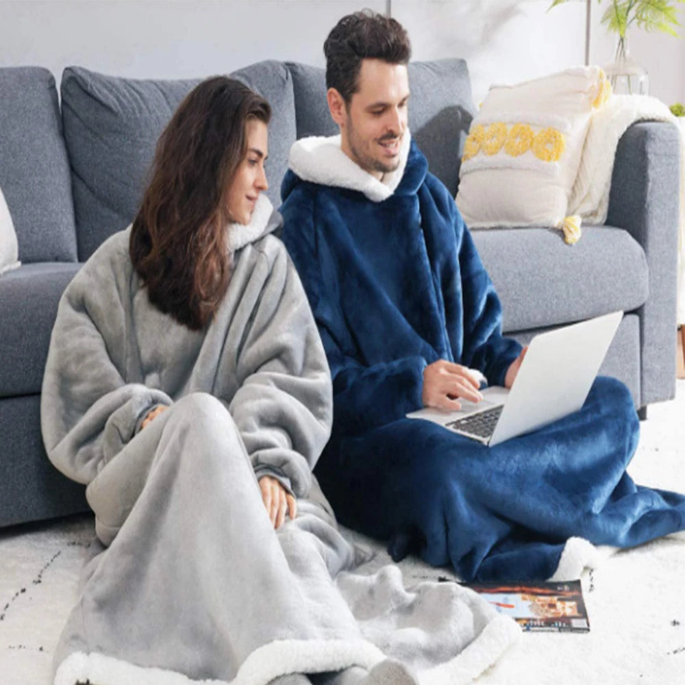 180cm Extra-Long Blanket Hoodie with Sleeves