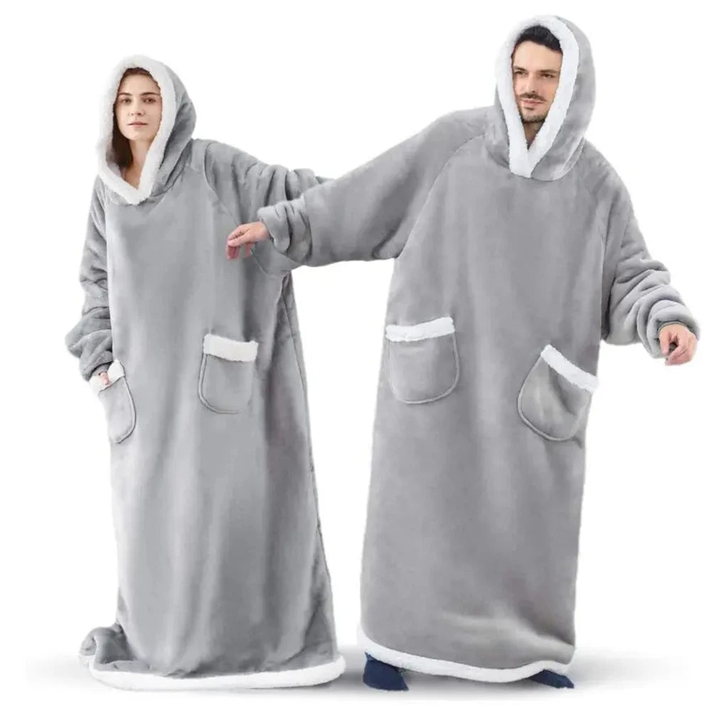 180cm Extra-Long Blanket Hoodie with Sleeves