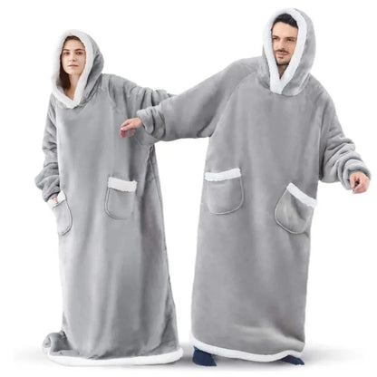 180cm Extra-Long Blanket Hoodie with Sleeves