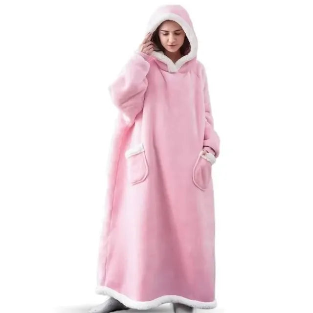 180cm Extra-Long Blanket Hoodie with Sleeves