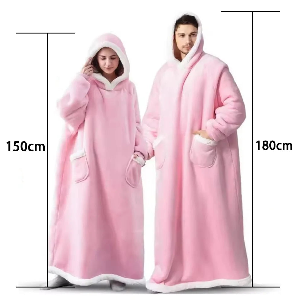 180cm Extra-Long Blanket Hoodie with Sleeves