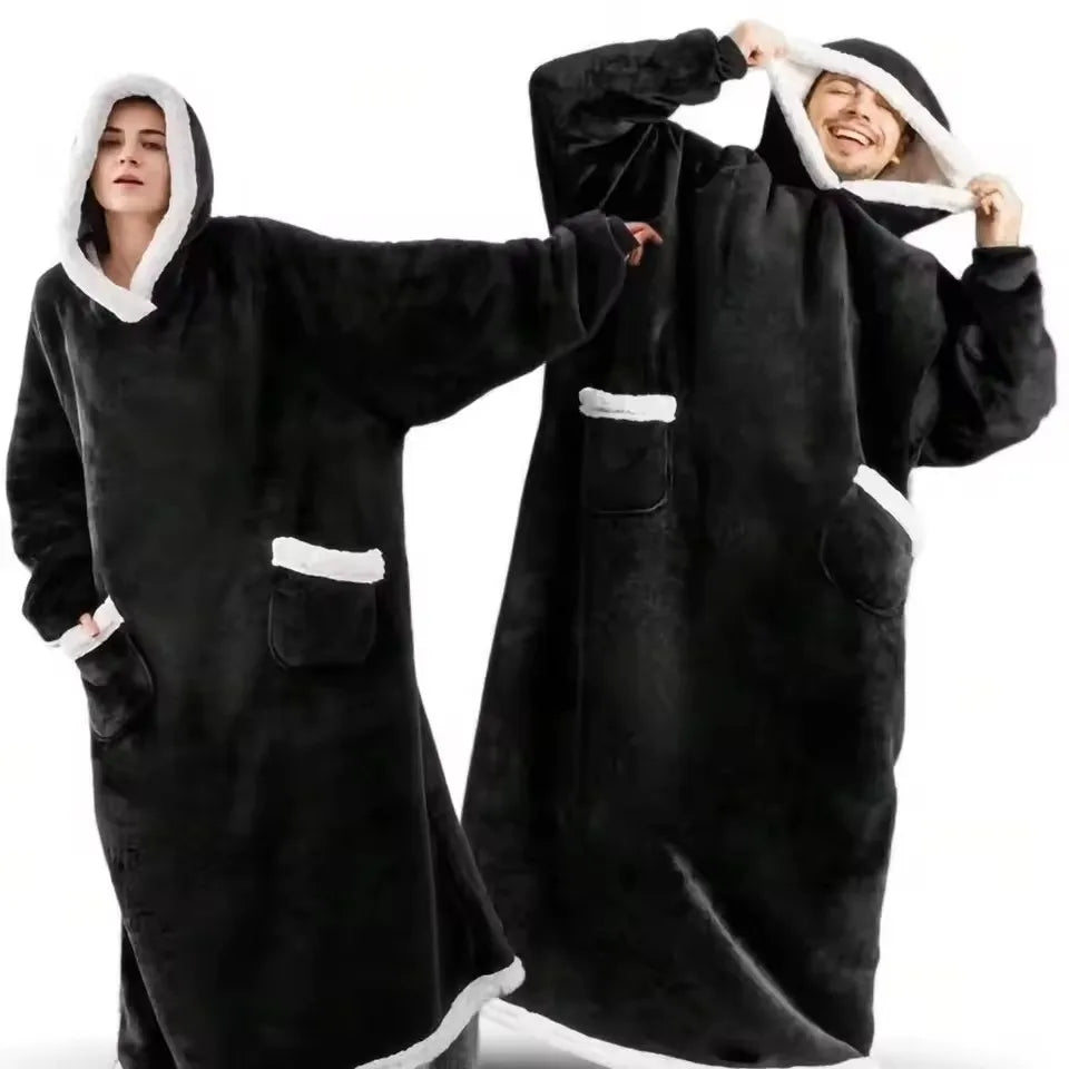 180cm Extra-Long Blanket Hoodie with Sleeves